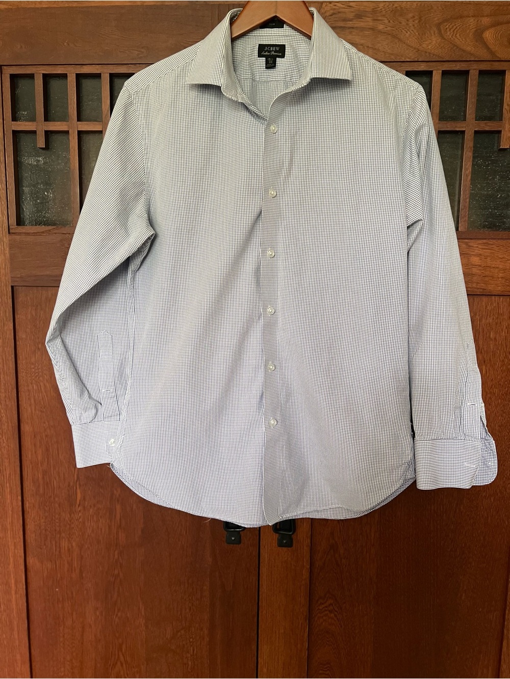 J. Crew Men's Blue Micro-Check Dress Shirt 15.5/33